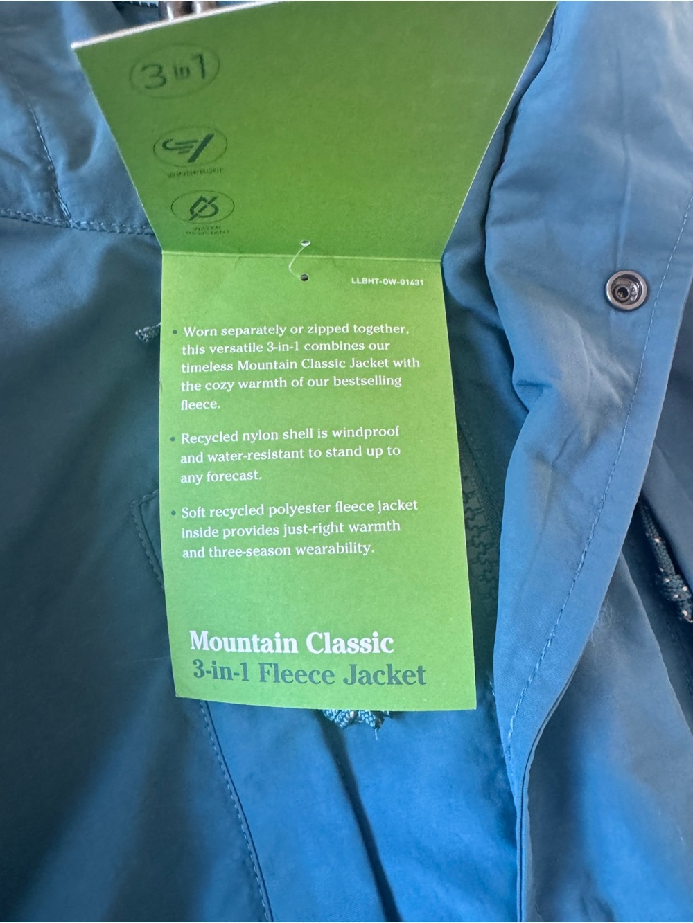 L.L. Bean Mountain Classic 3-in-1 Fleece Jacket - Teal Blue